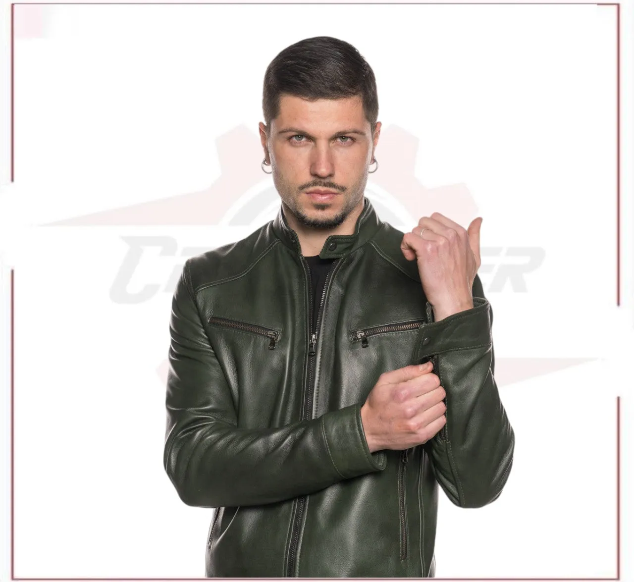 Men's Jacket in Genuine Green Leather