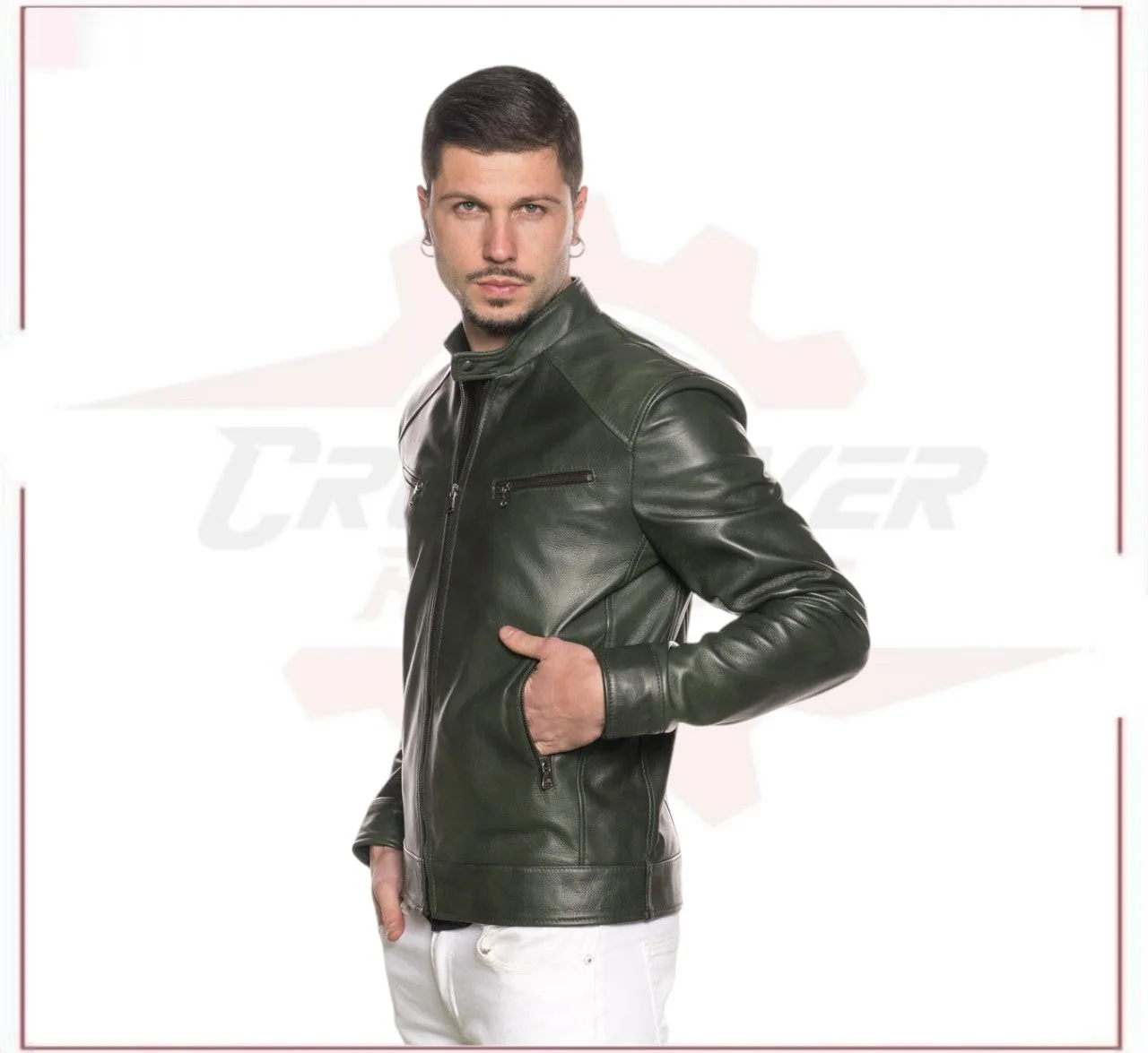 Men's Jacket in Genuine Green Leather