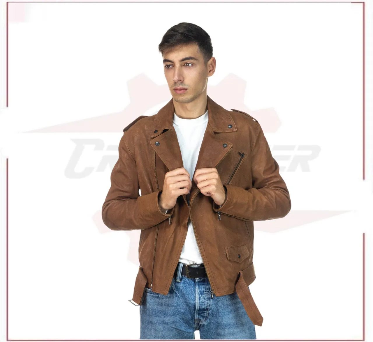 Men's jacket in Genuine Vintage Brown Leather