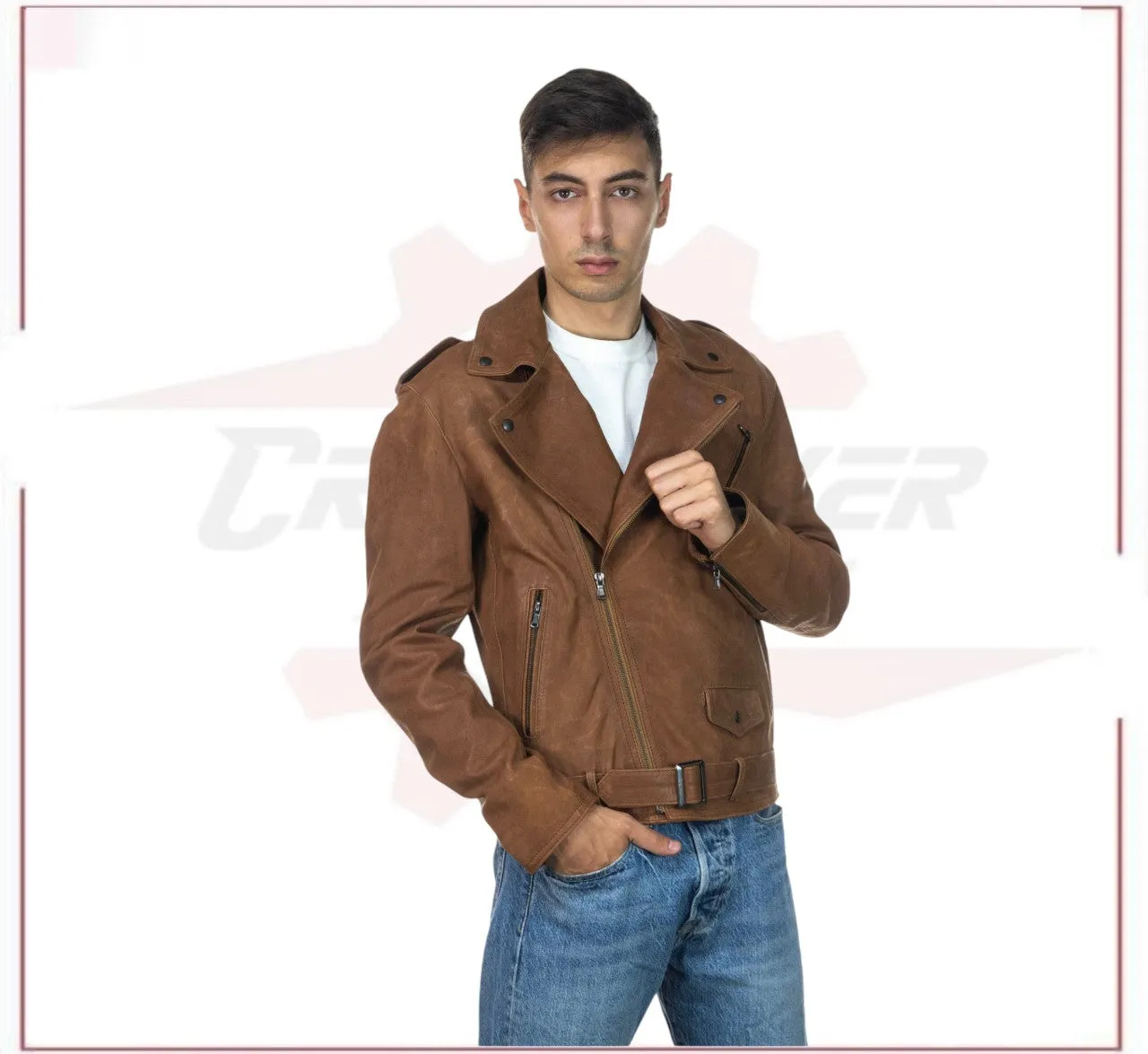Men's jacket in Genuine Vintage Brown Leather