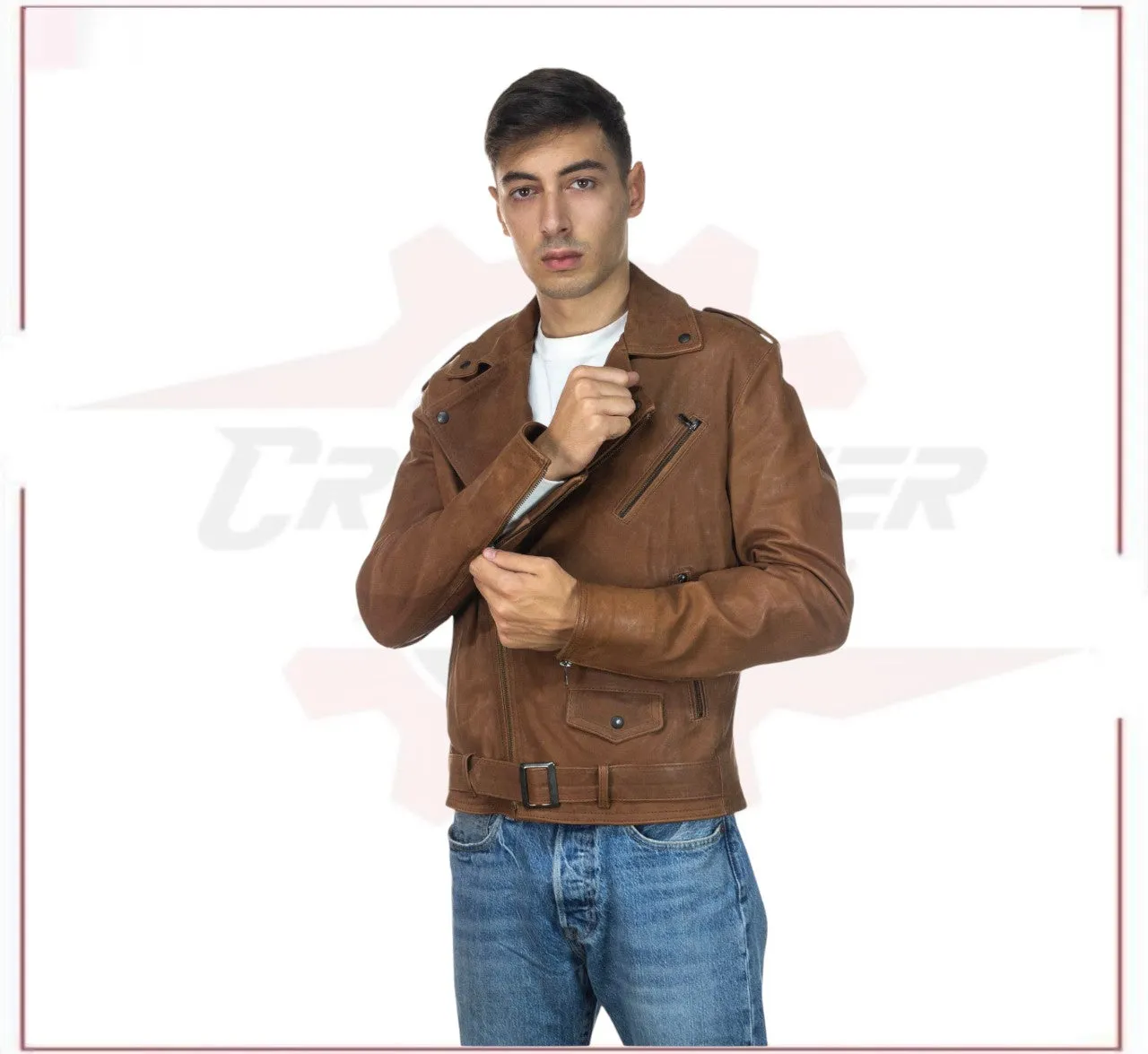 Men's jacket in Genuine Vintage Brown Leather