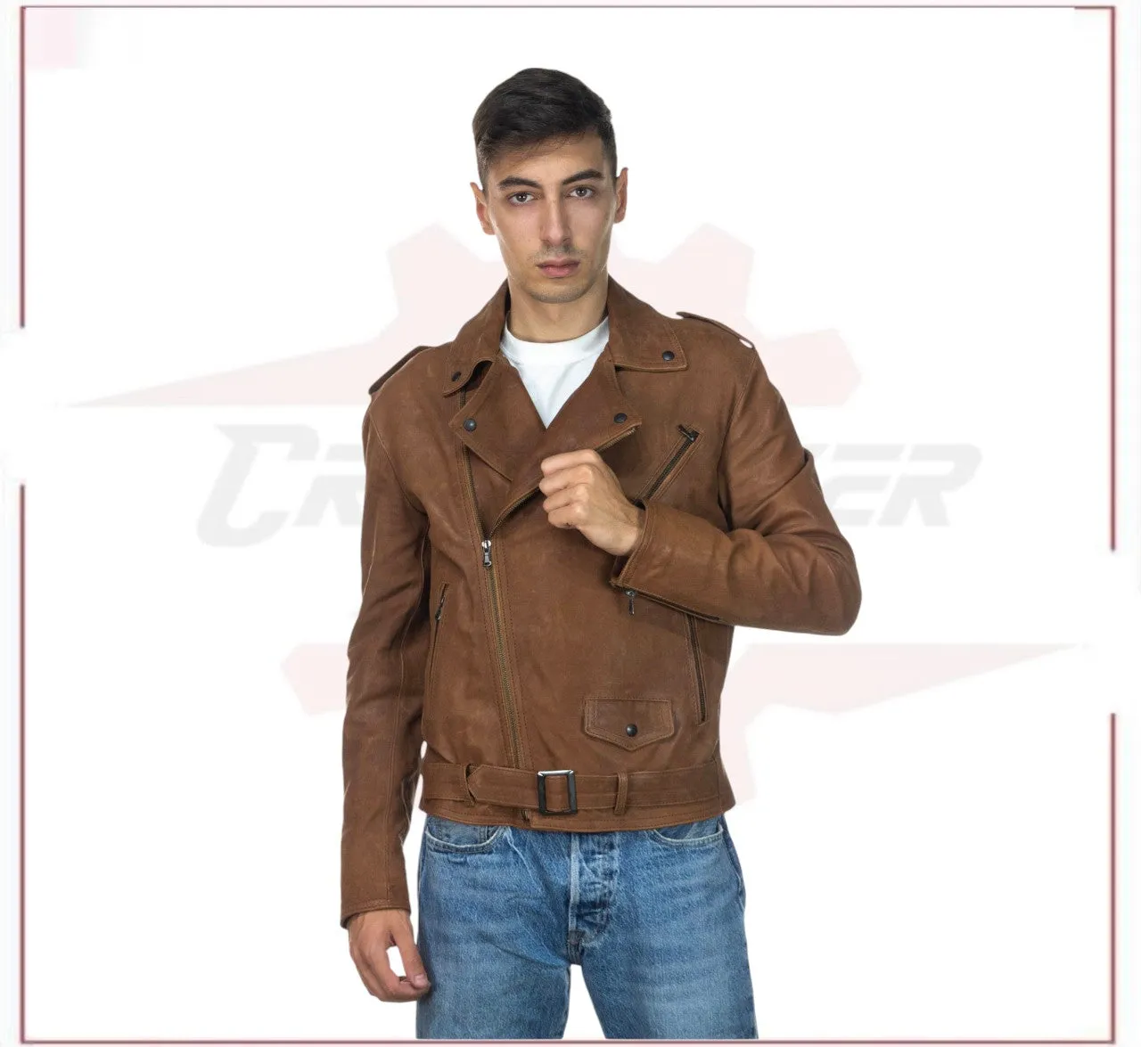 Men's jacket in Genuine Vintage Brown Leather