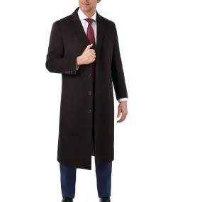 Mens Regular Fit Solid Dark Brown Full Length Wool Cashmere Overcoat Top Coat