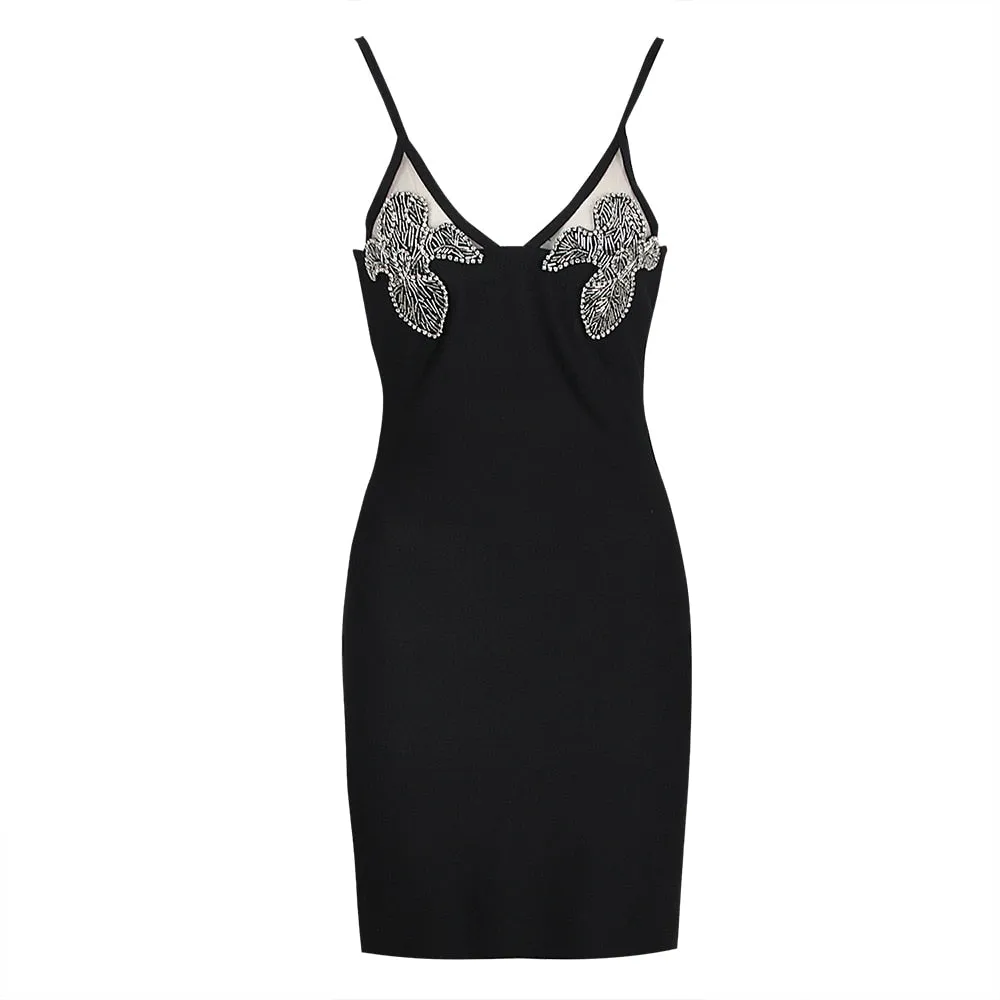 Moving Along Embellished Mini Black Dress