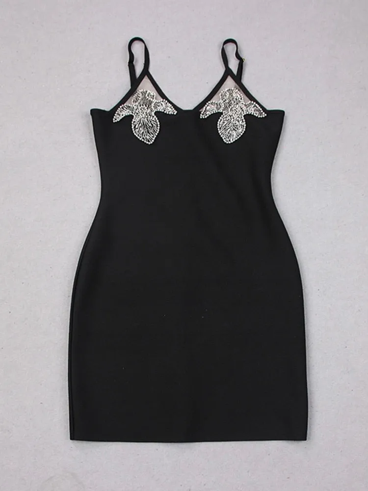 Moving Along Embellished Mini Black Dress