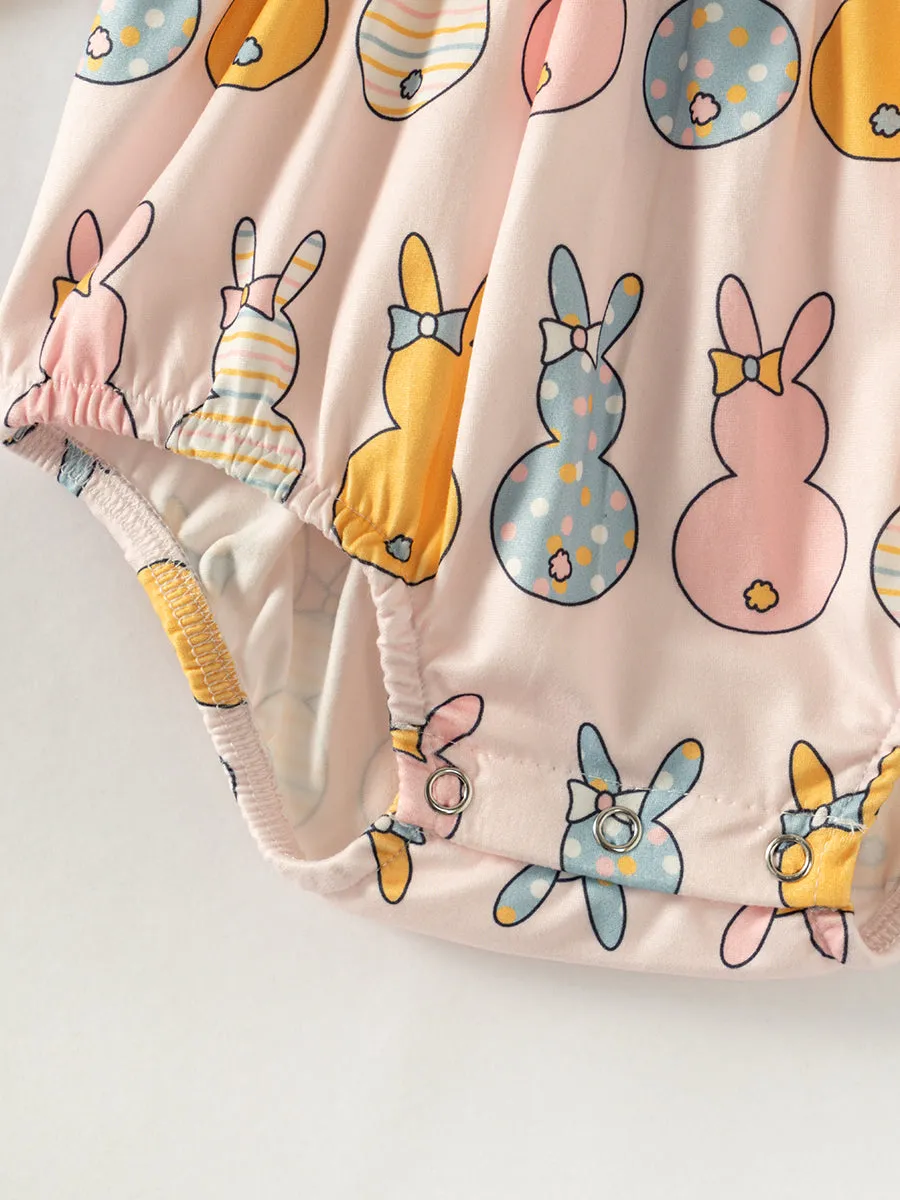 Multicolor Bunny French Knot Baby Girl Romper