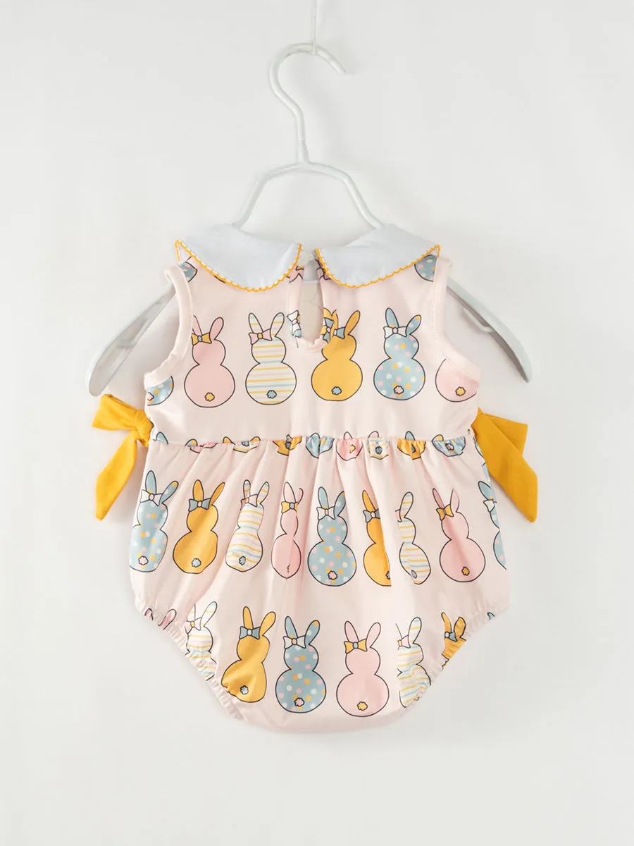 Multicolor Bunny French Knot Baby Girl Romper