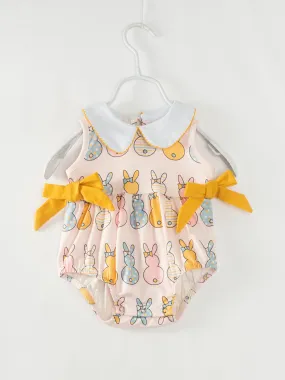 Multicolor Bunny French Knot Baby Girl Romper