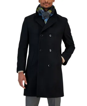 Nautica Mens Regular fit Overcoat Coat 40 L Black Solid Double Breasted