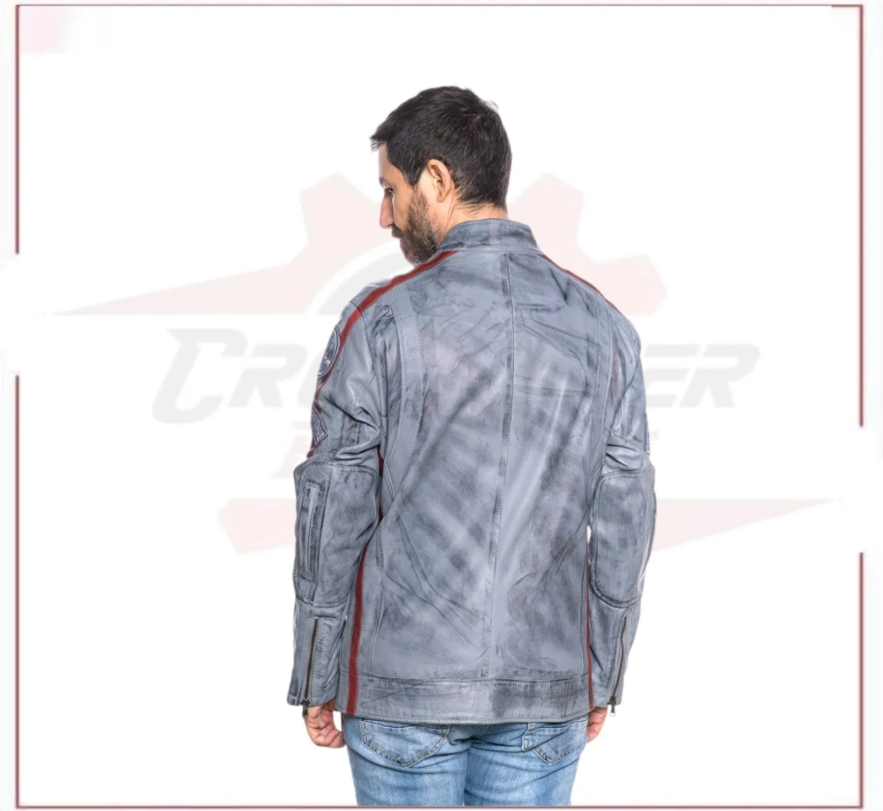 New Biker Man's Jacket in genuine Gray Leather