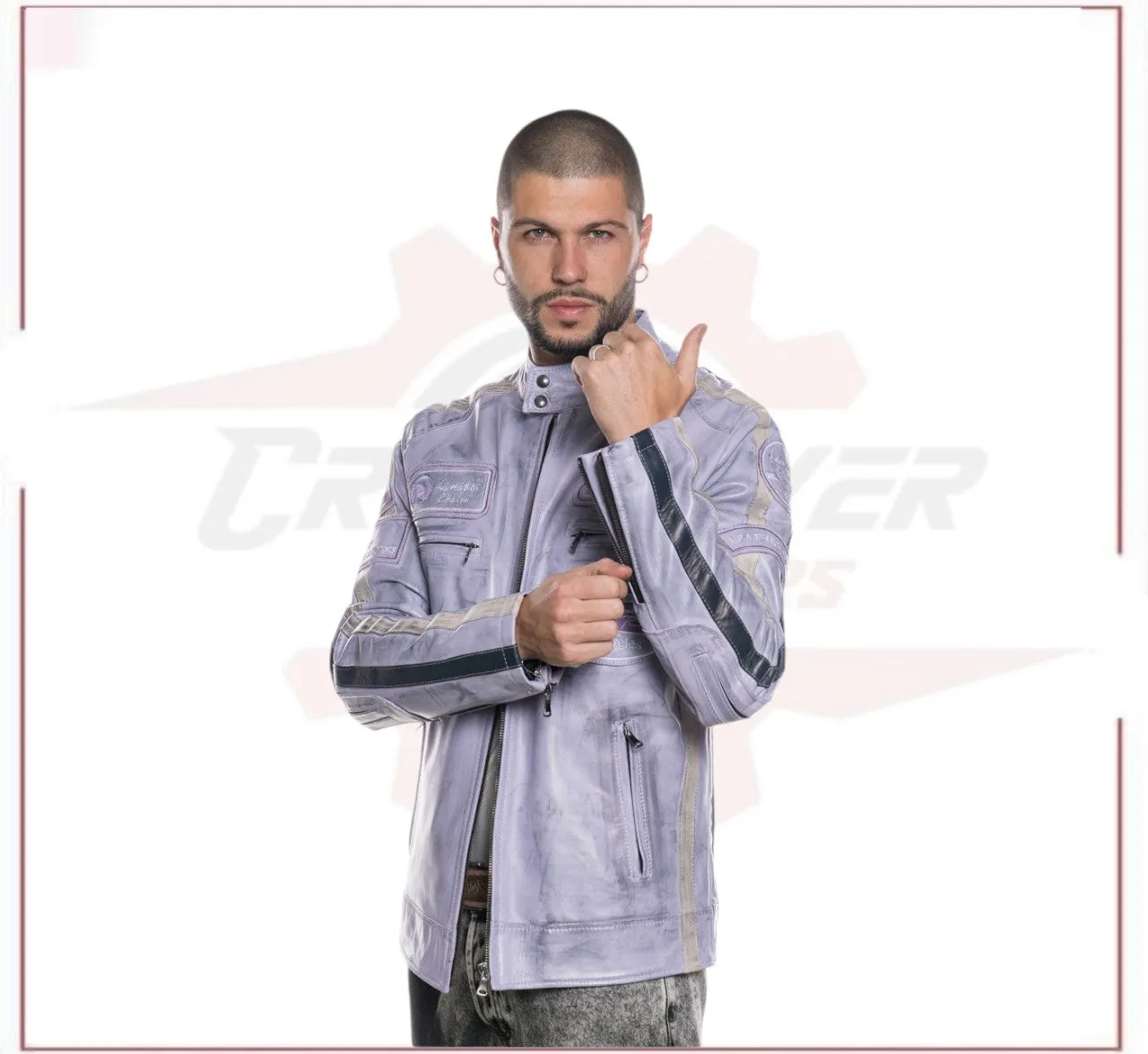 New Biker Man's Jacket in genuine Violet Leather