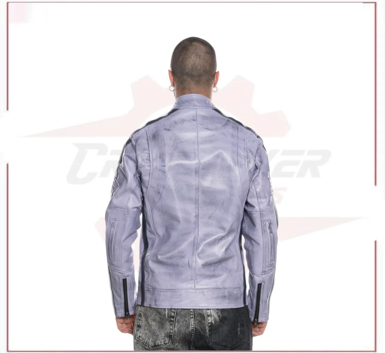 New Biker Man's Jacket in genuine Violet Leather