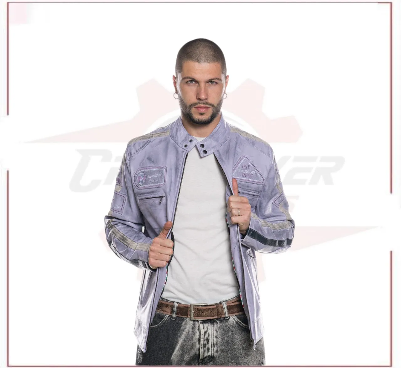 New Biker Man's Jacket in genuine Violet Leather