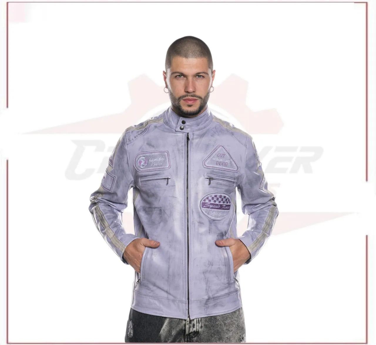 New Biker Man's Jacket in genuine Violet Leather