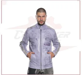 New Biker Man's Jacket in genuine Violet Leather