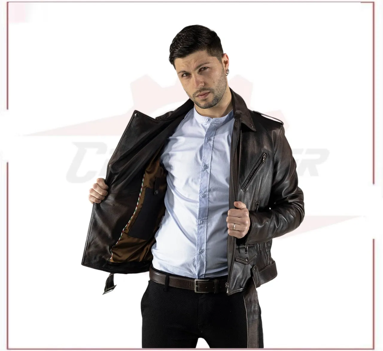 New Men's jacket in Genuine Dark Brown Leather
