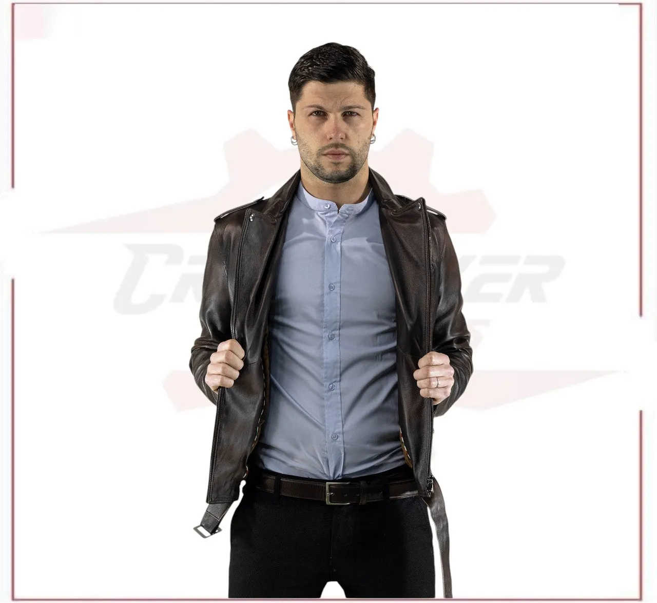 New Men's jacket in Genuine Dark Brown Leather