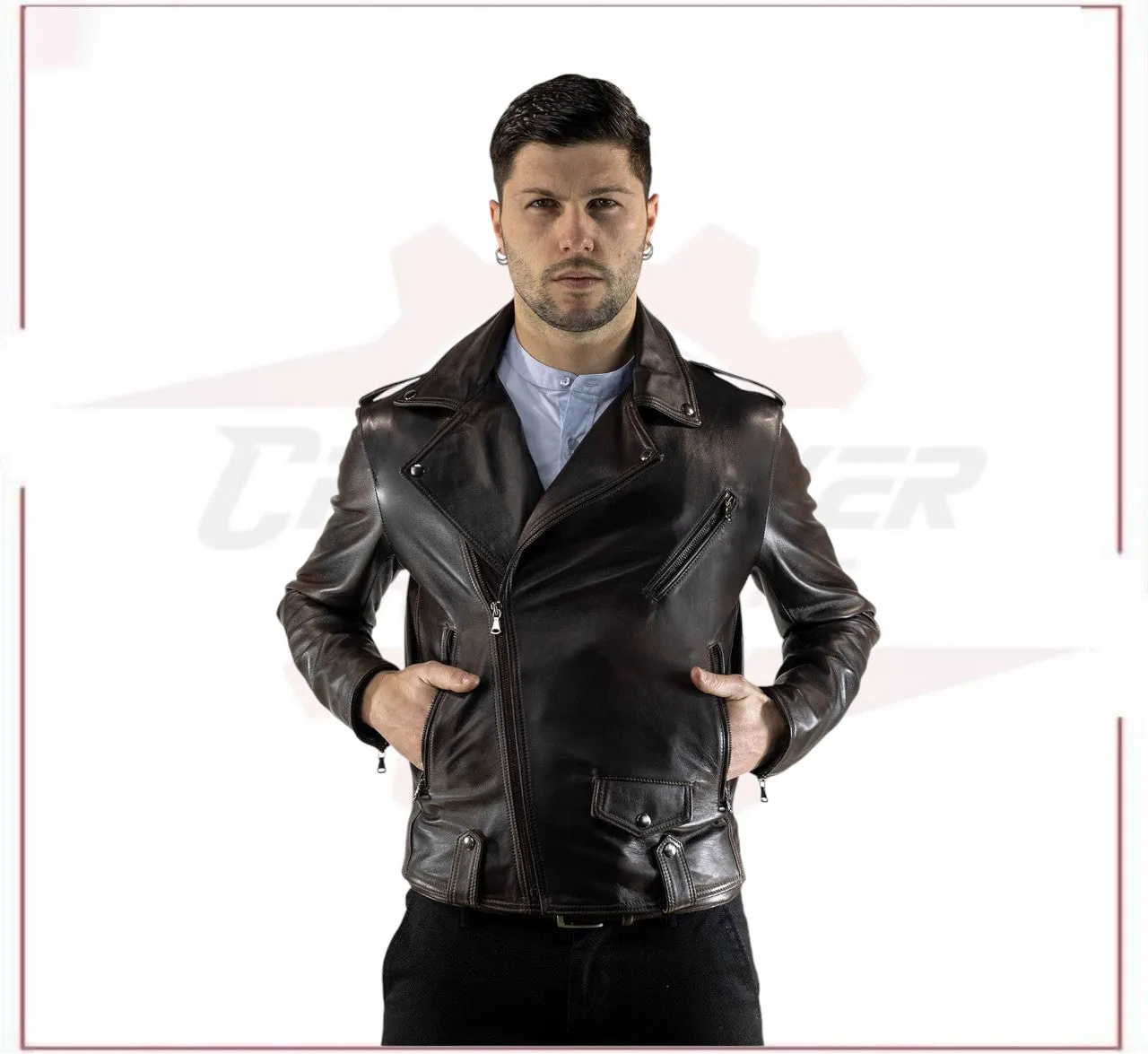 New Men's jacket in Genuine Dark Brown Leather