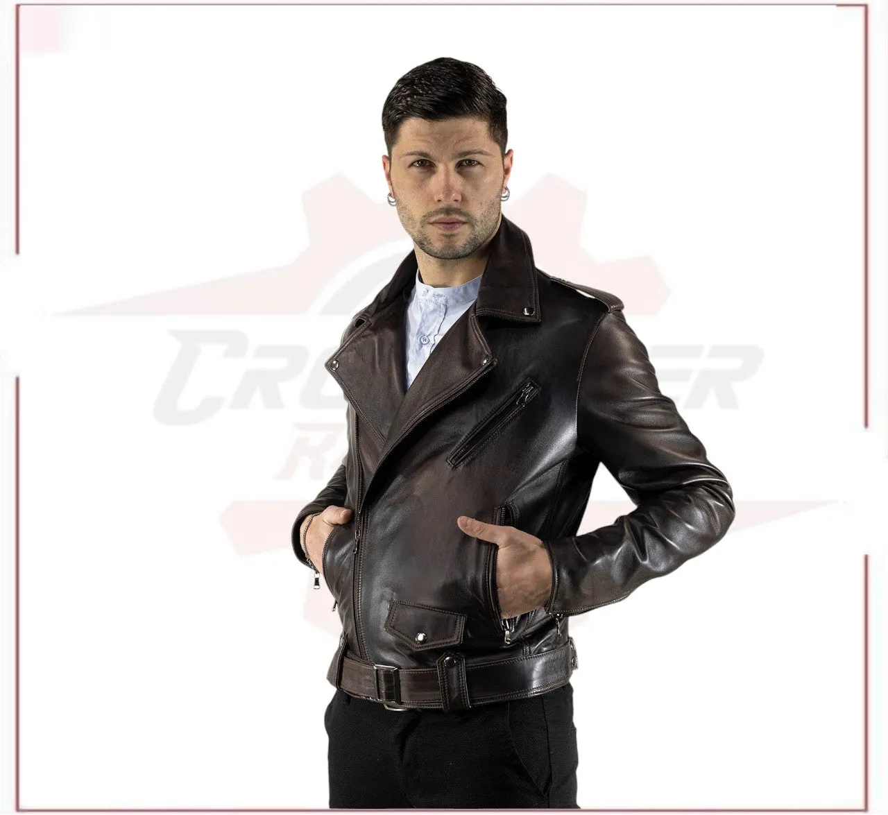 New Men's jacket in Genuine Dark Brown Leather