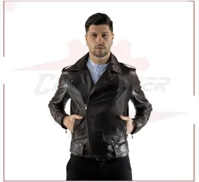 New Men's jacket in Genuine Dark Brown Leather