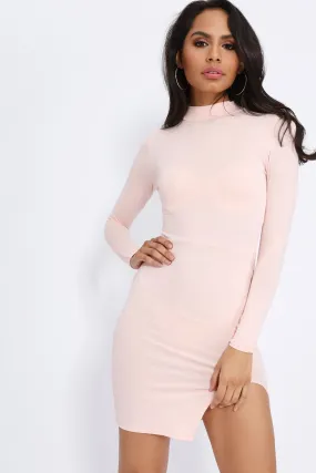 Nude Jersey Long Sleeve Bodycon Dress