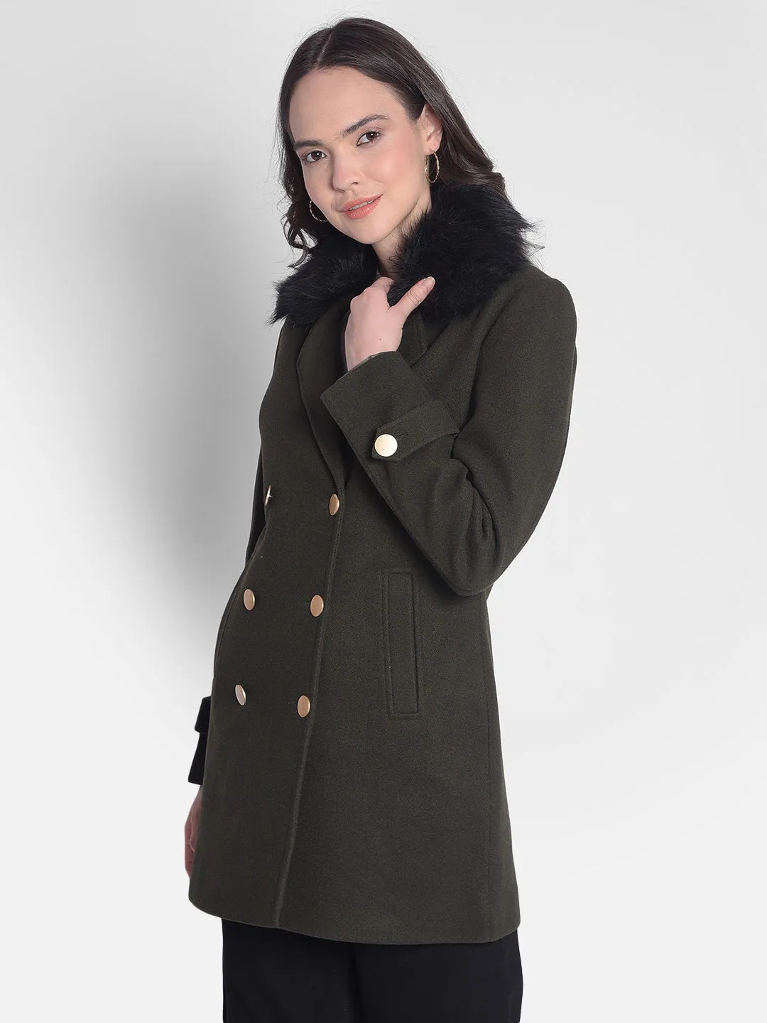 Olive Double-Breasted Overcoat