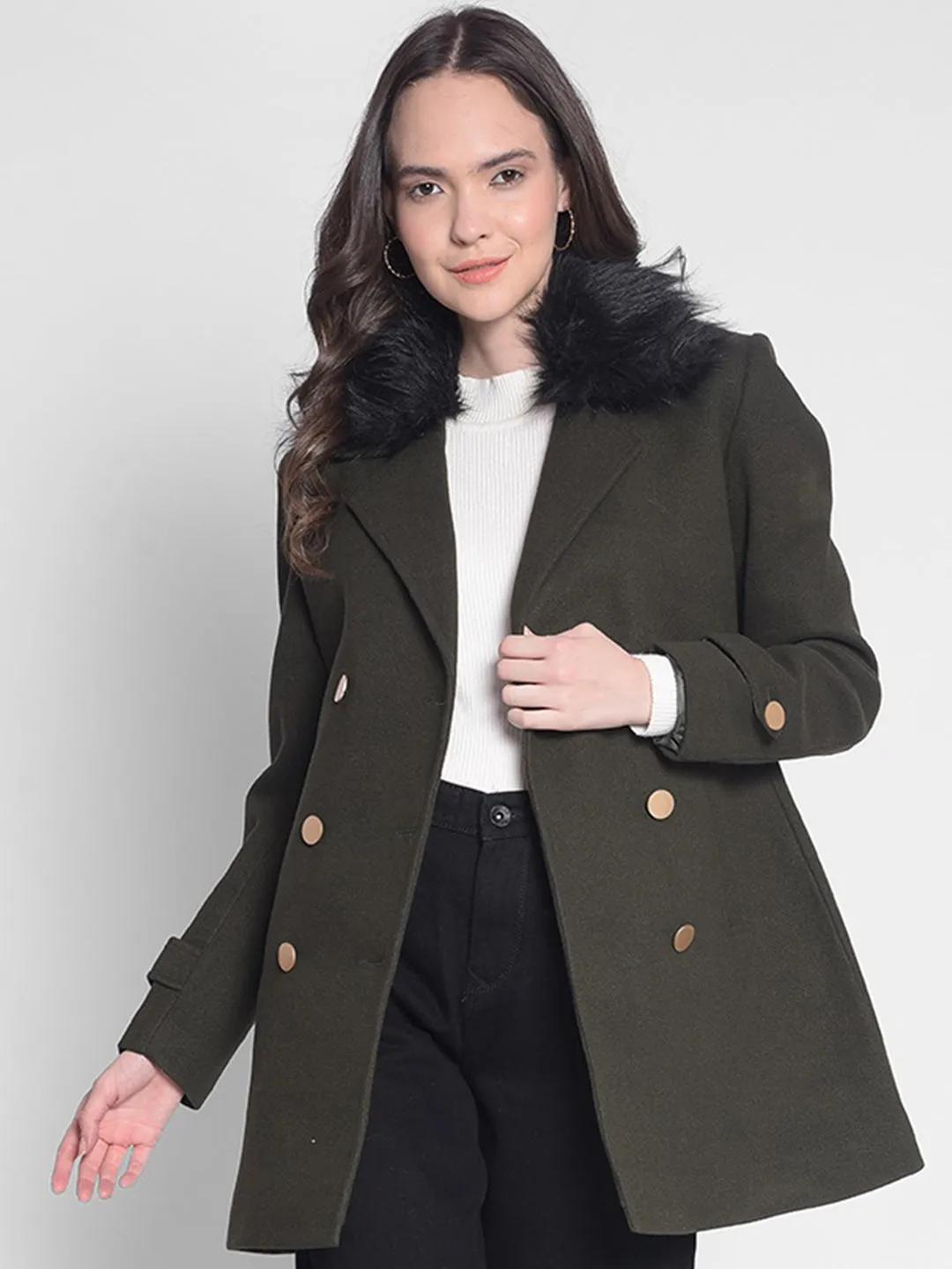 Olive Double-Breasted Overcoat