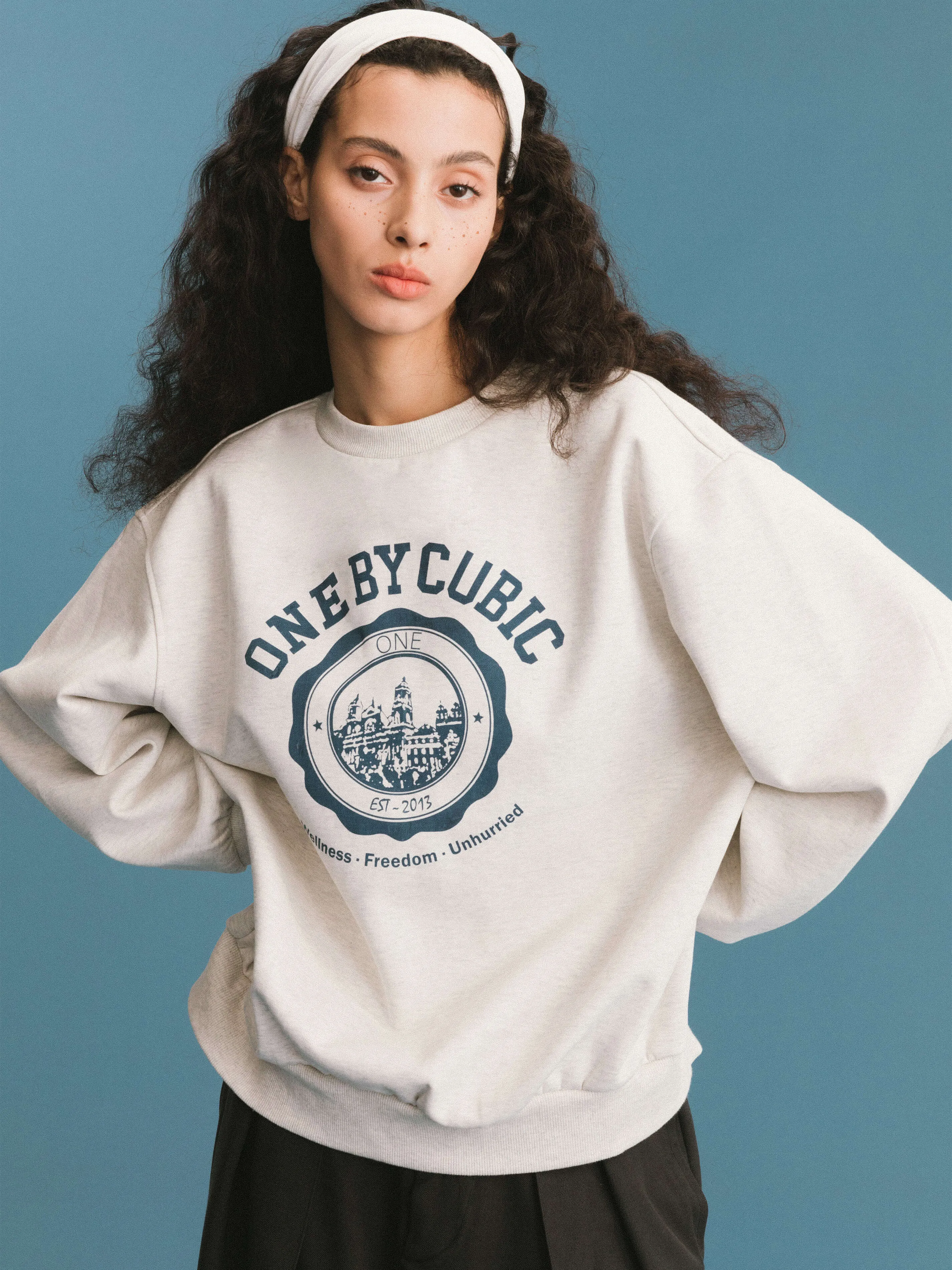 ONE BY CUBIC Oversized Crew Neck 100% Cotton Sweatshirt