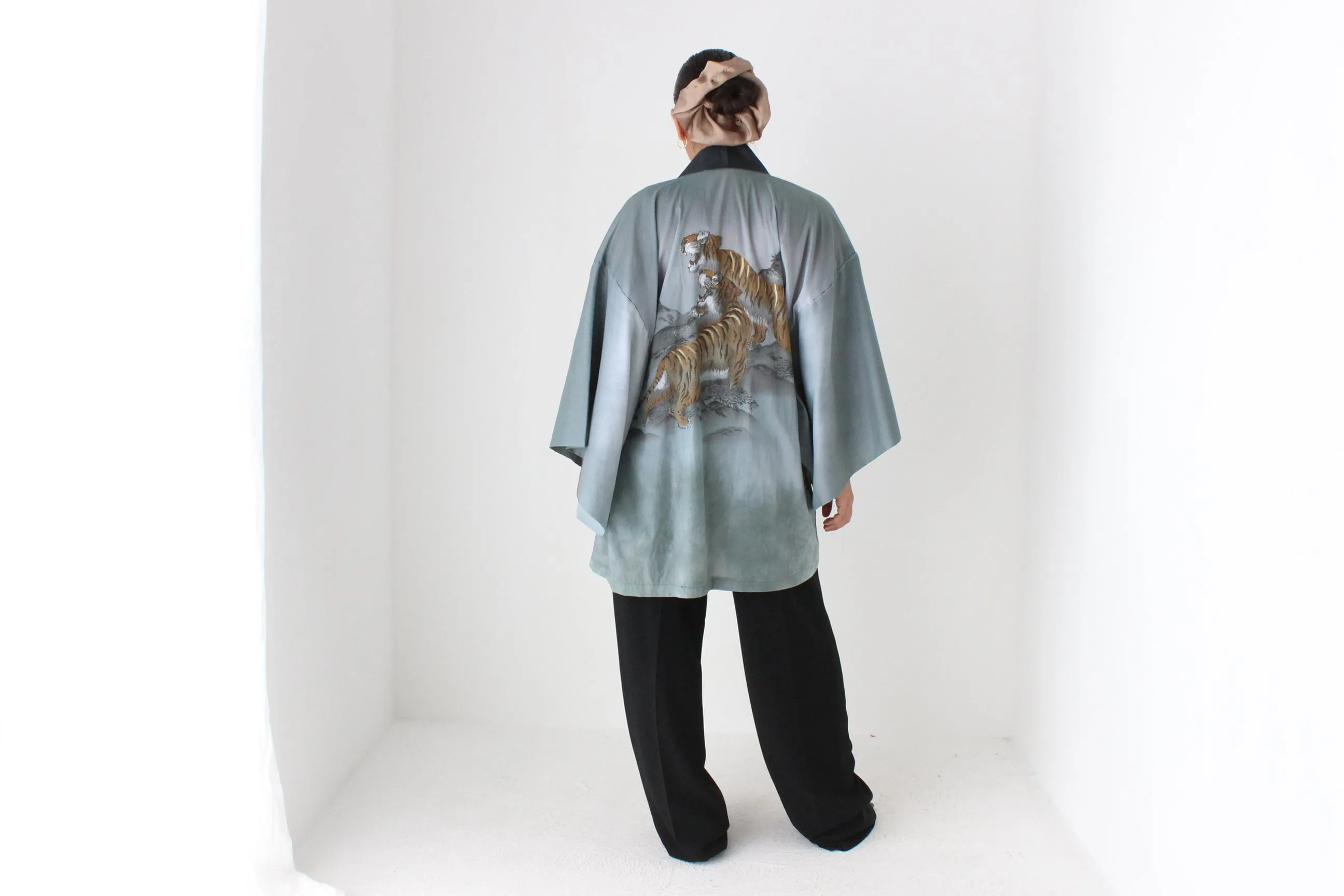 One of a Kind Vintage 1980s Hand Painted Japanese Tiger Kimono