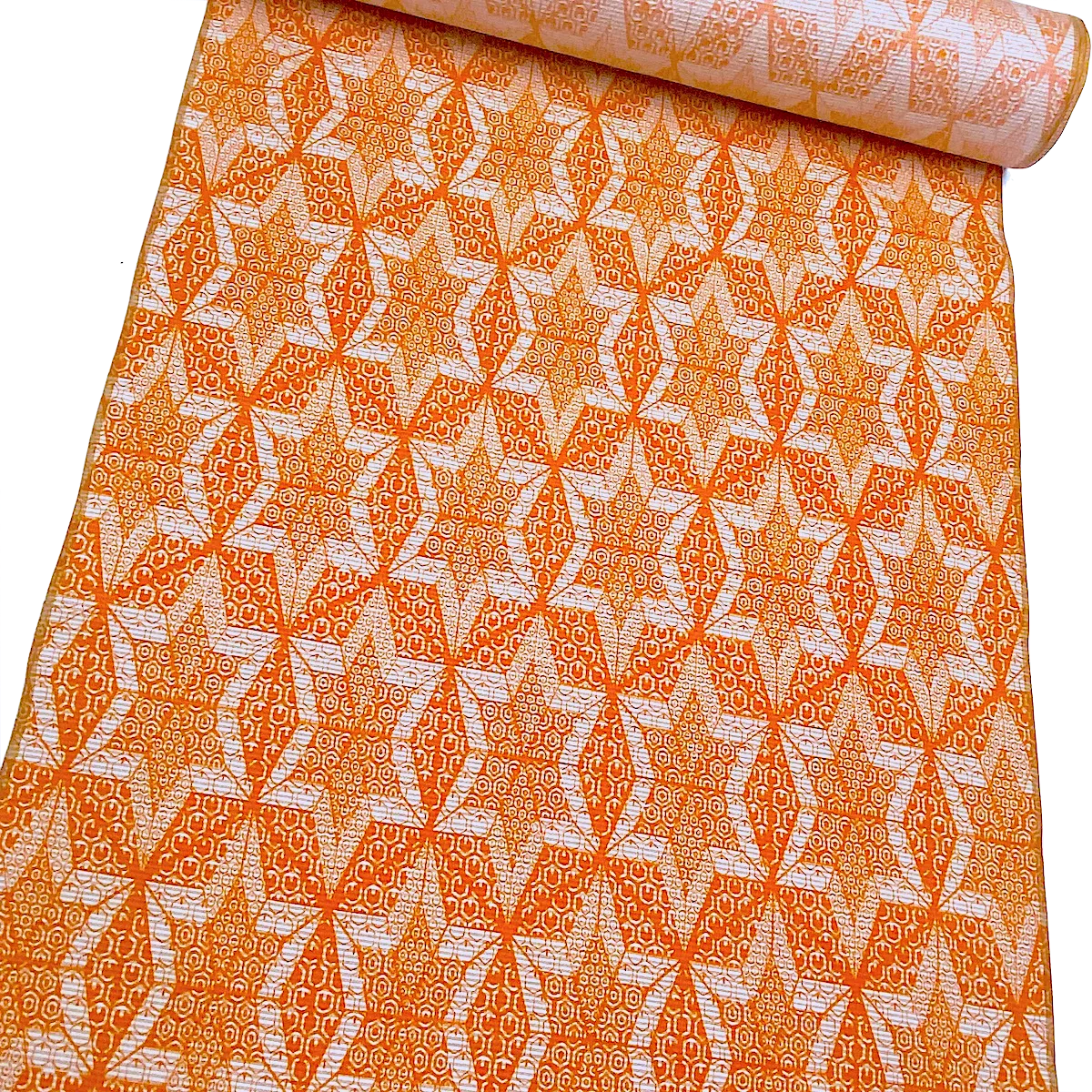 Orange Star-Hexagon Pongee Kimono Silk from Japan By the Yard  #327