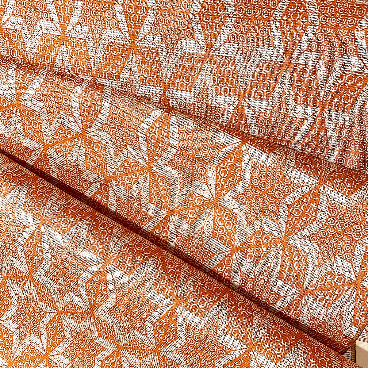 Orange Star-Hexagon Pongee Kimono Silk from Japan By the Yard  #327