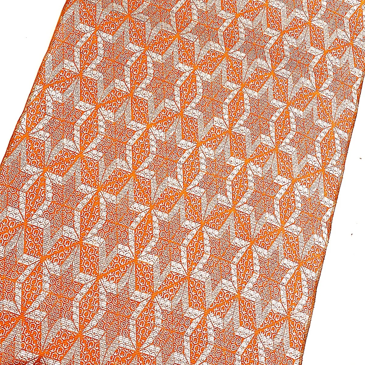 Orange Star-Hexagon Pongee Kimono Silk from Japan By the Yard  #327