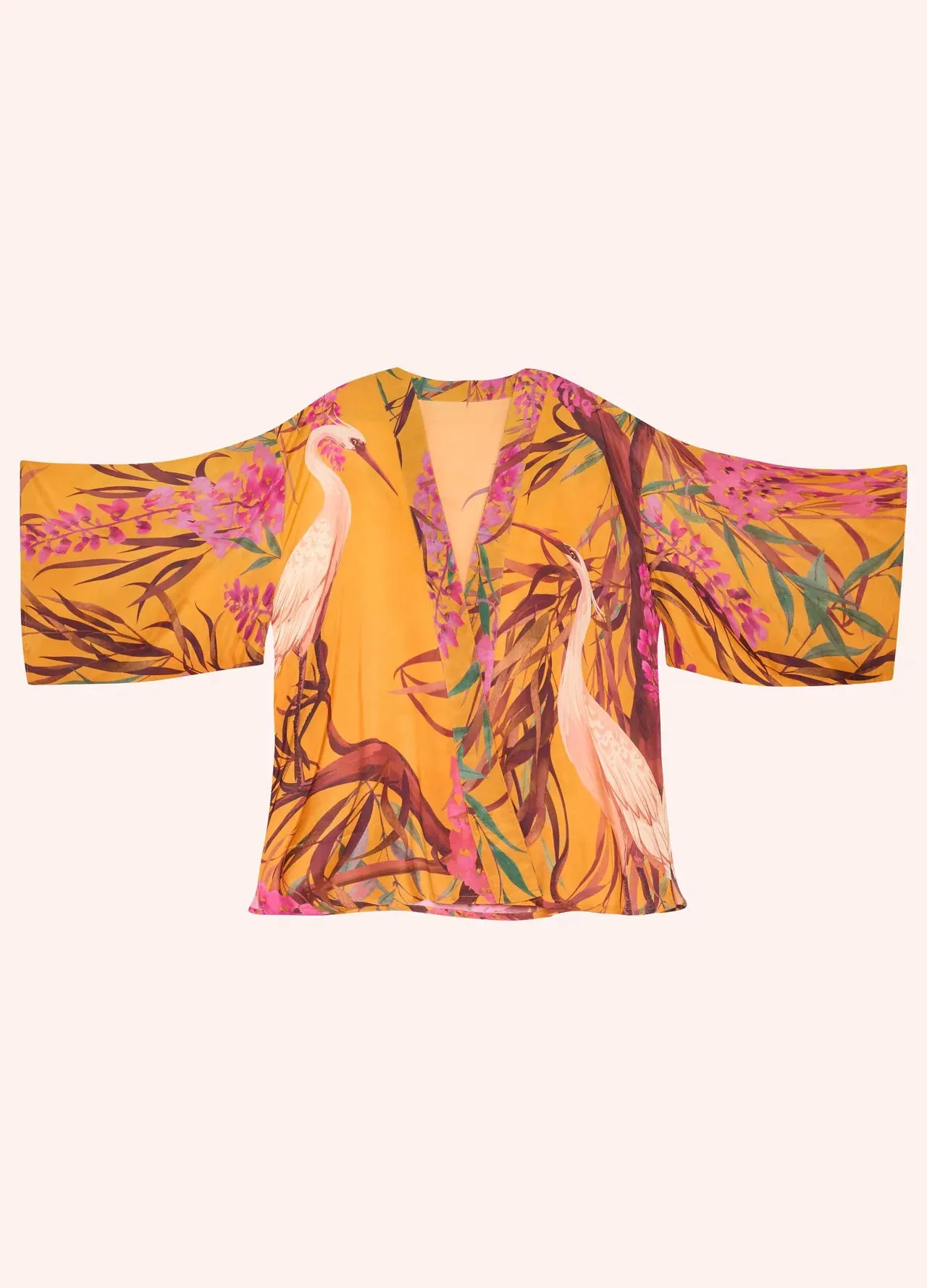 Oriental Crane Kimono Jacket by Powder UK in Ochre