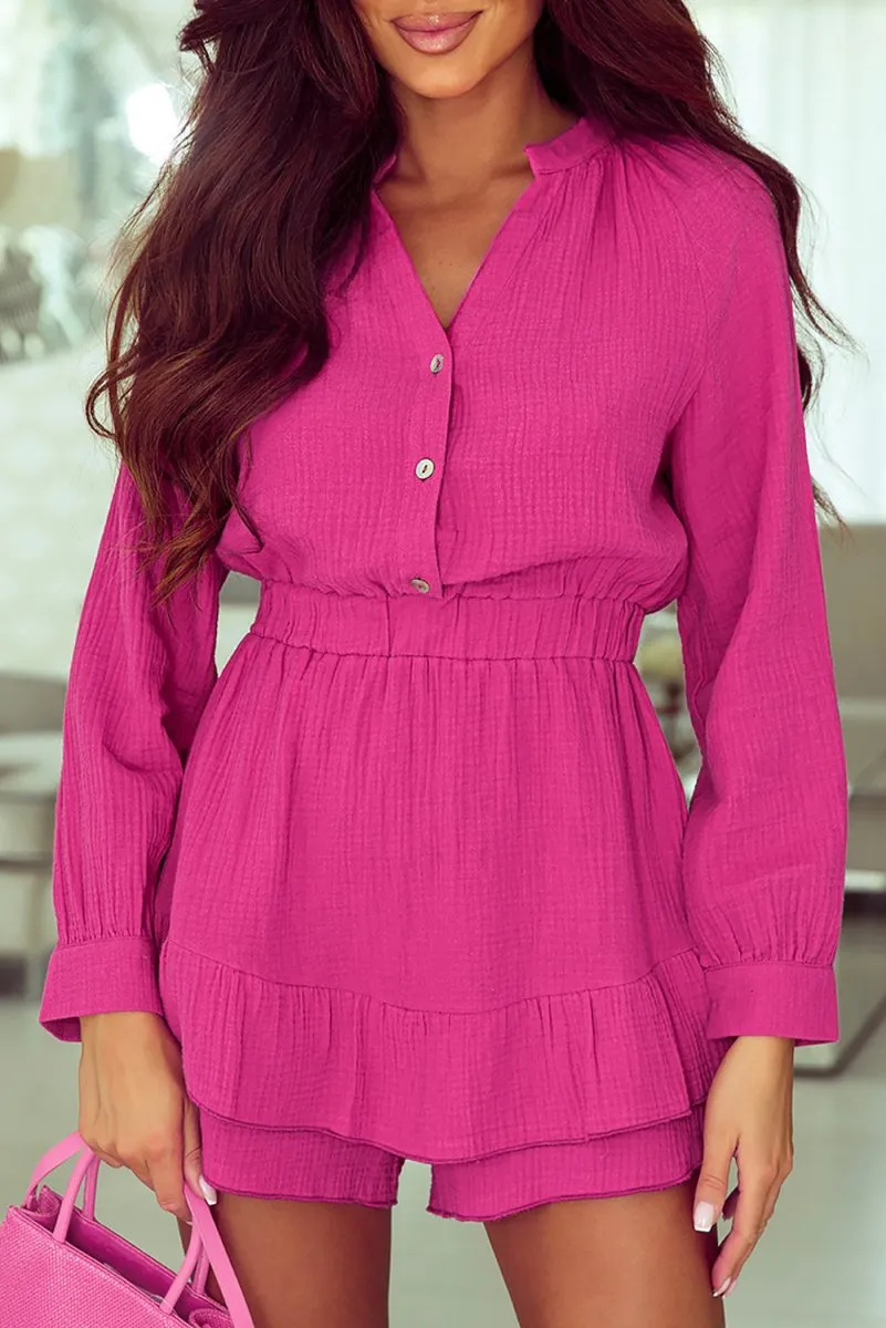 Passionate Flame Hot Pink Romper Long Sleeve