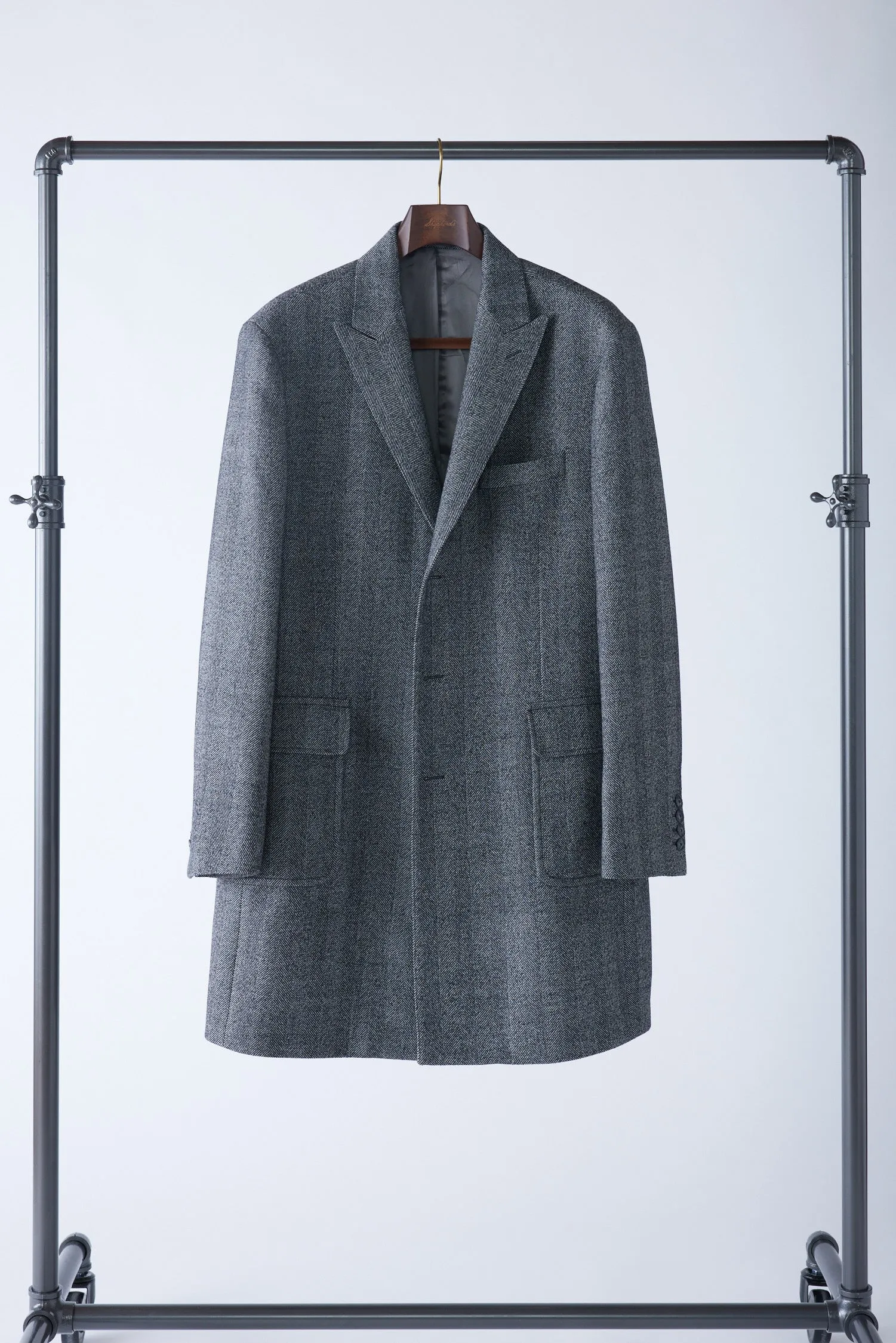 Peak Lapel Herringbone Overcoat