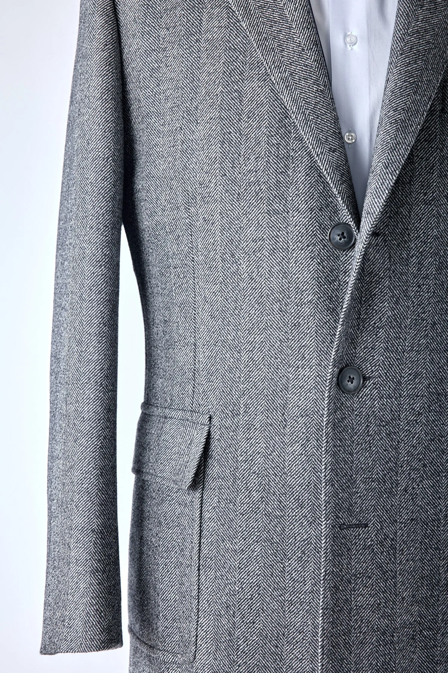 Peak Lapel Herringbone Overcoat