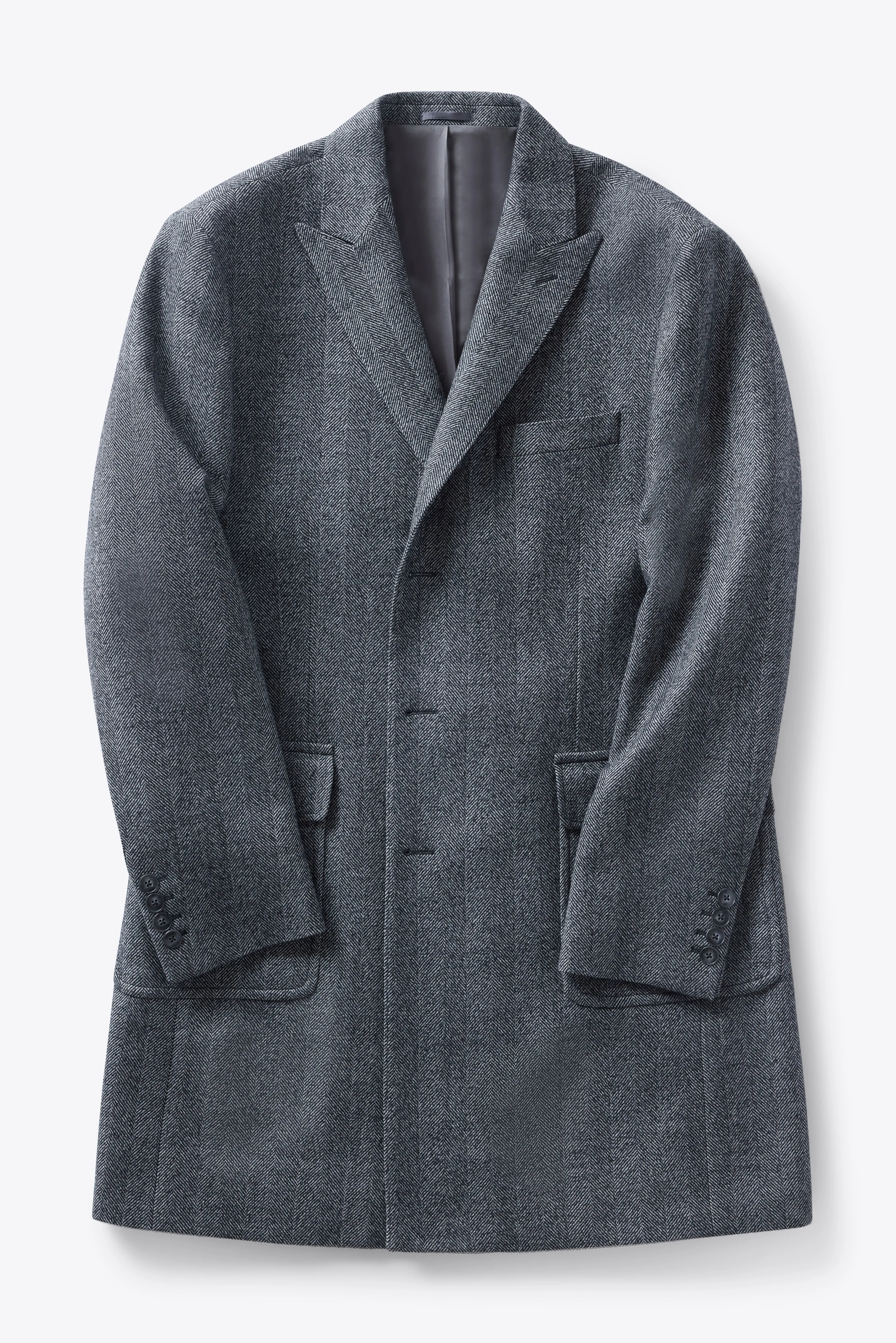 Peak Lapel Herringbone Overcoat