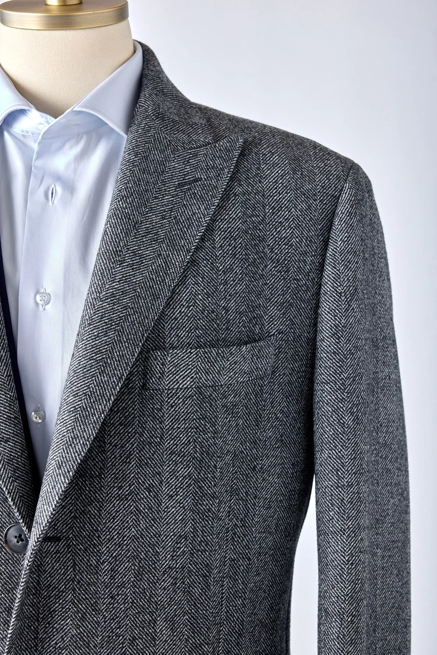 Peak Lapel Herringbone Overcoat