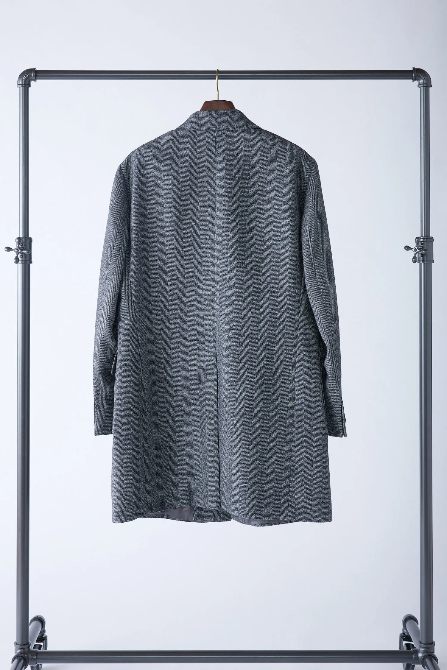 Peak Lapel Herringbone Overcoat