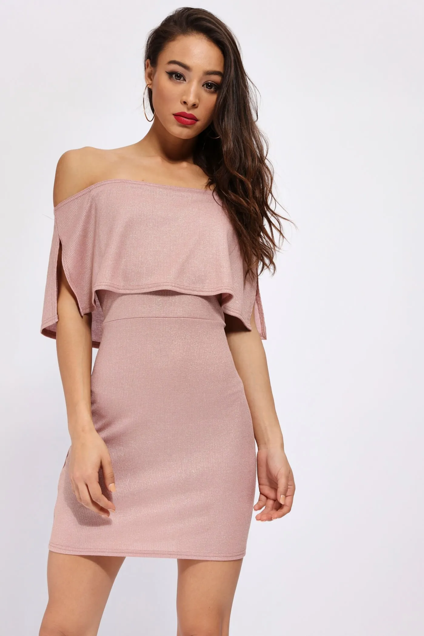 Pink Bardot Shimmer Mini Dress