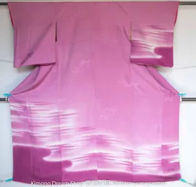 Pink Clouds Sunset Houmongi – Pattern Made through Dying Fabric – Leaves Vintage Silk Women’s Kimono