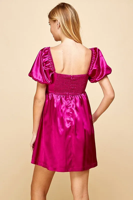 Pink Satin Babydoll Bubble Dress