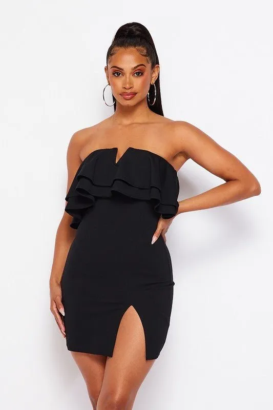 Posh OFF SHOULDER DOUBLE RUFFLE  DRESS