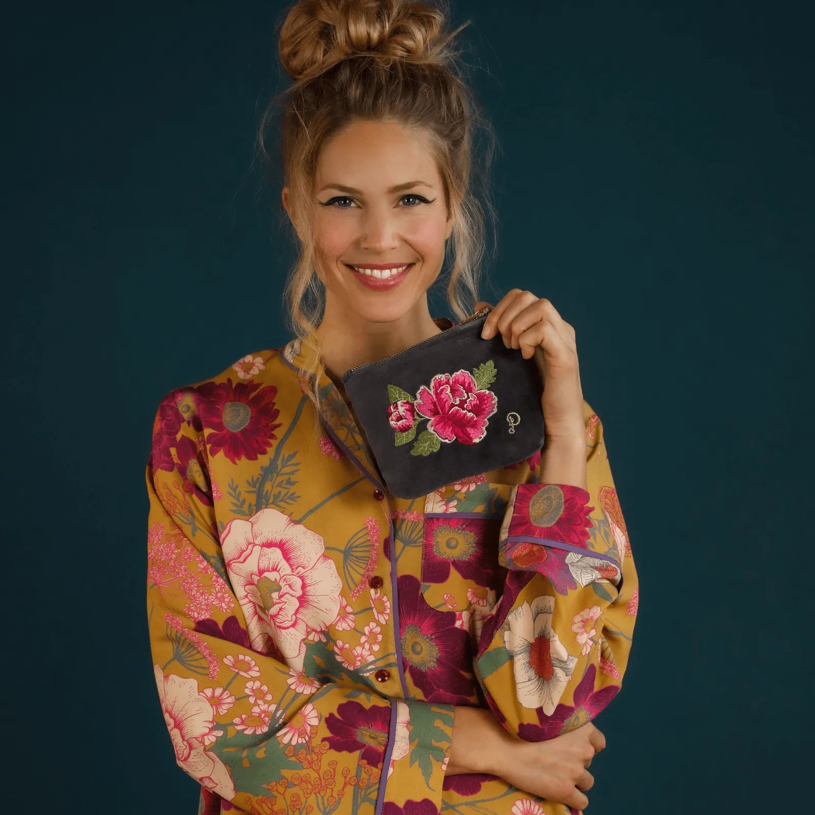 Powder Peony Mini Velvet Pouch/Purse