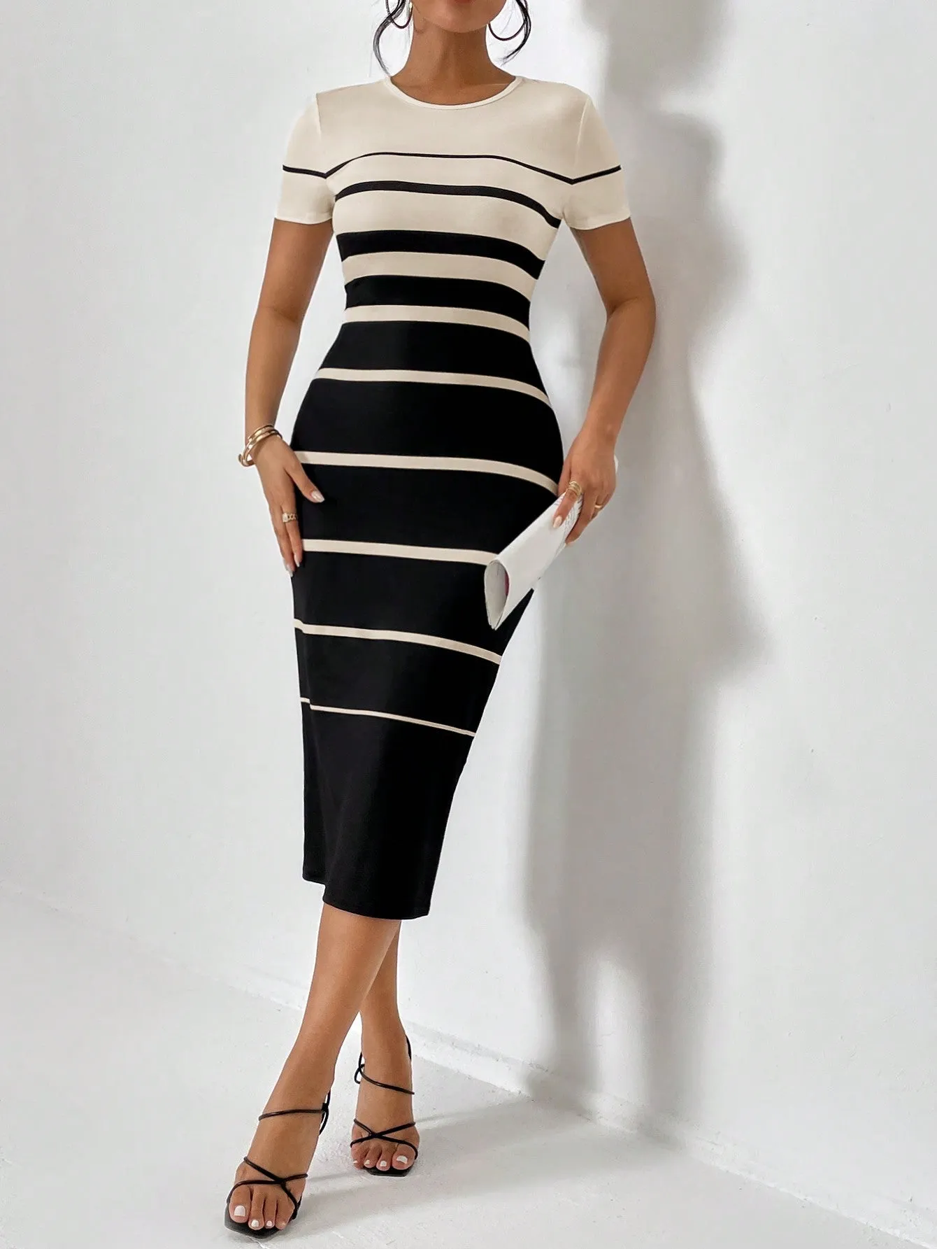 Privé Striped Print Bodycon Dress