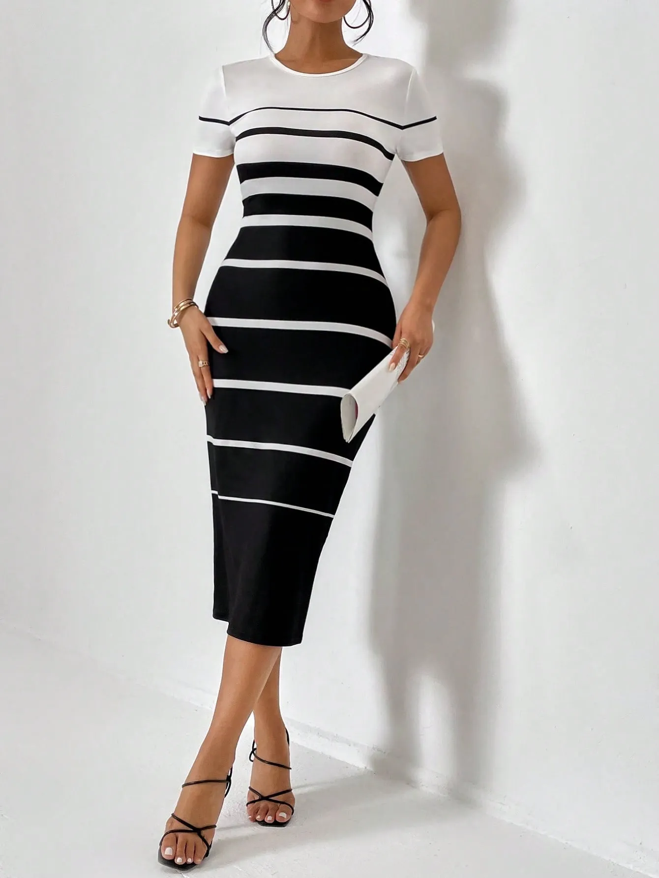 Privé Striped Print Bodycon Dress