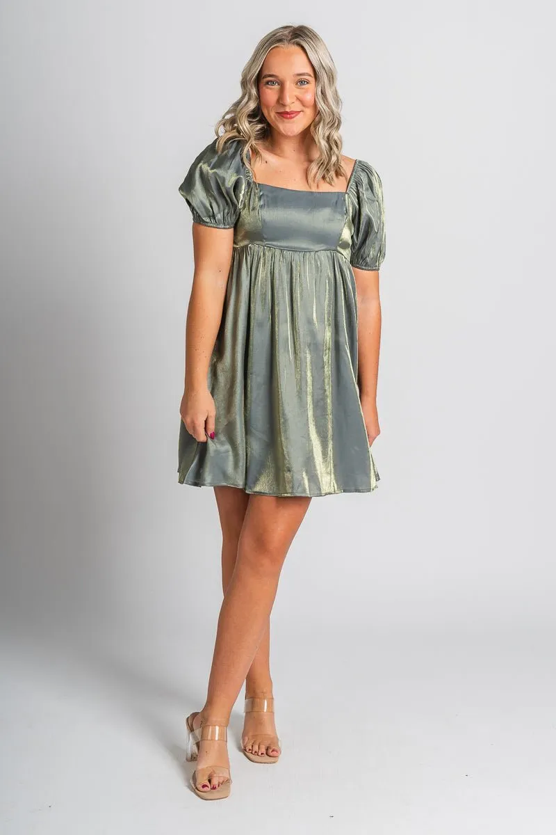 Puff sleeve babydoll dress midnight