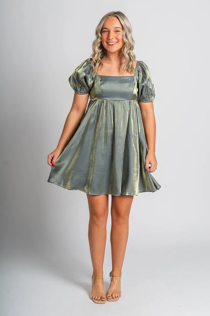 Puff sleeve babydoll dress midnight