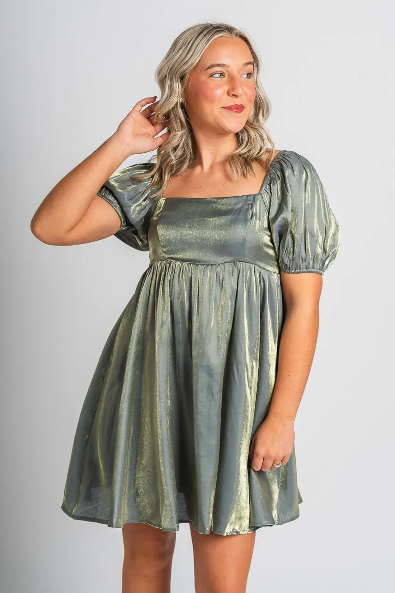 Puff sleeve babydoll dress midnight