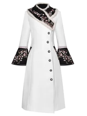 Rabbit fur Embroidery Elegant Woolen Overcoat